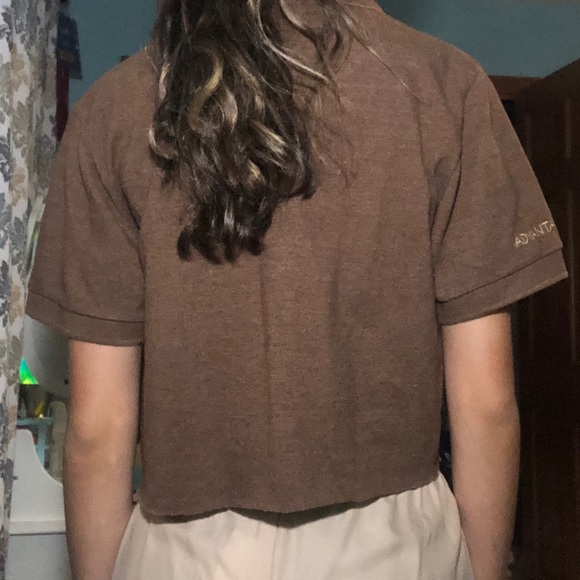 Brown Cropped Collared Raw Hem Top - Picture 2 of 9